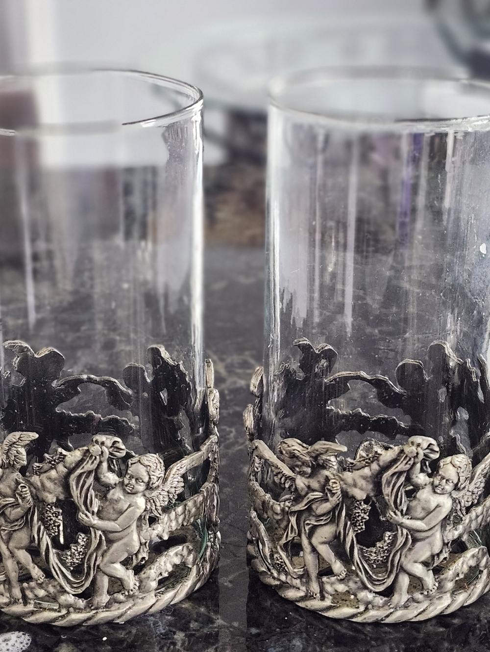 Vintage-candle Holders with Decorative Cherub Metal Base